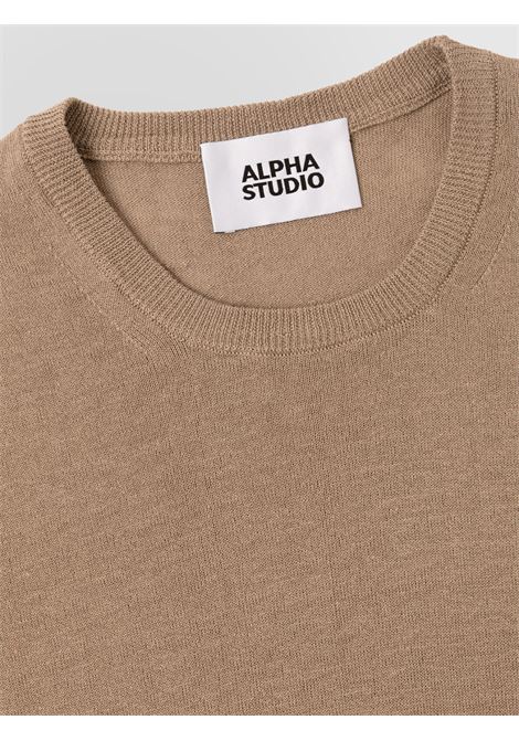 Alpha Studio t-shirt girocollo in lino e cotone colore juta ALPHA STUDIO | T-shirt | AU-5091C1018